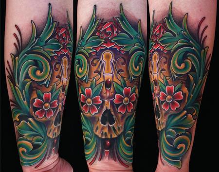 Brent Olson - Sugar Skull and Filligree Color Brent Olson Art Junkies Tattoo